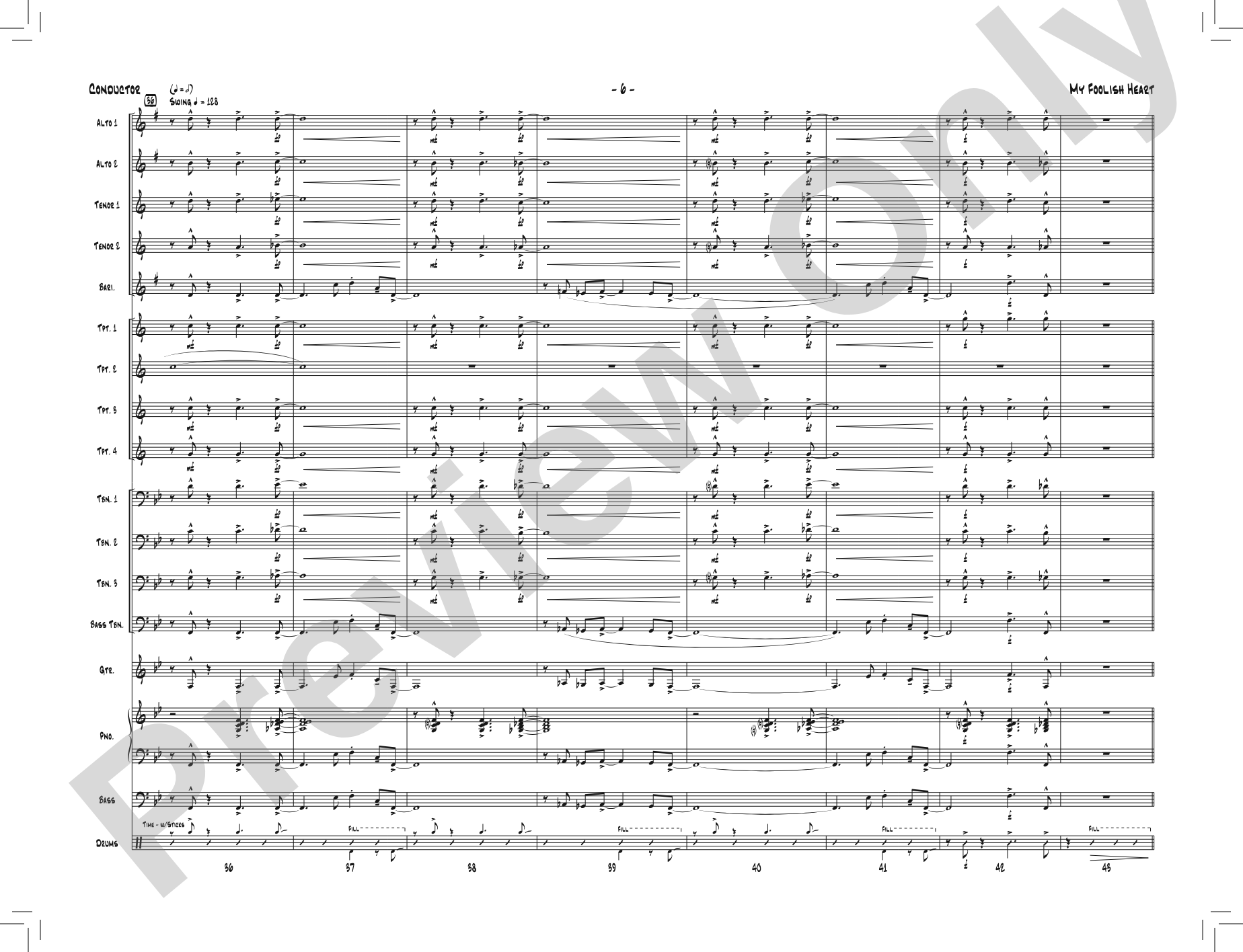 My Foolish Heart: Jazz Ensemble Conductor Score & Parts