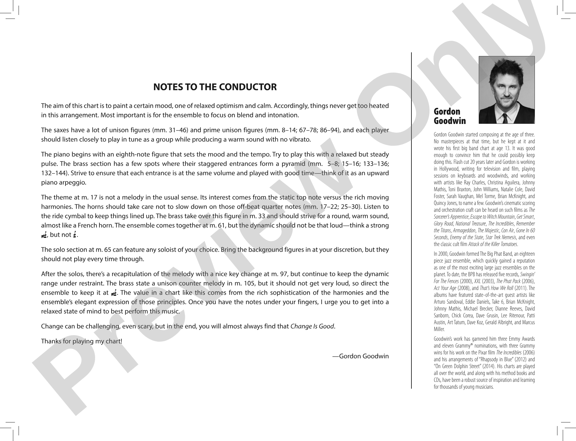 Change Is Good: Jazz Ensemble Conductor Score & Parts