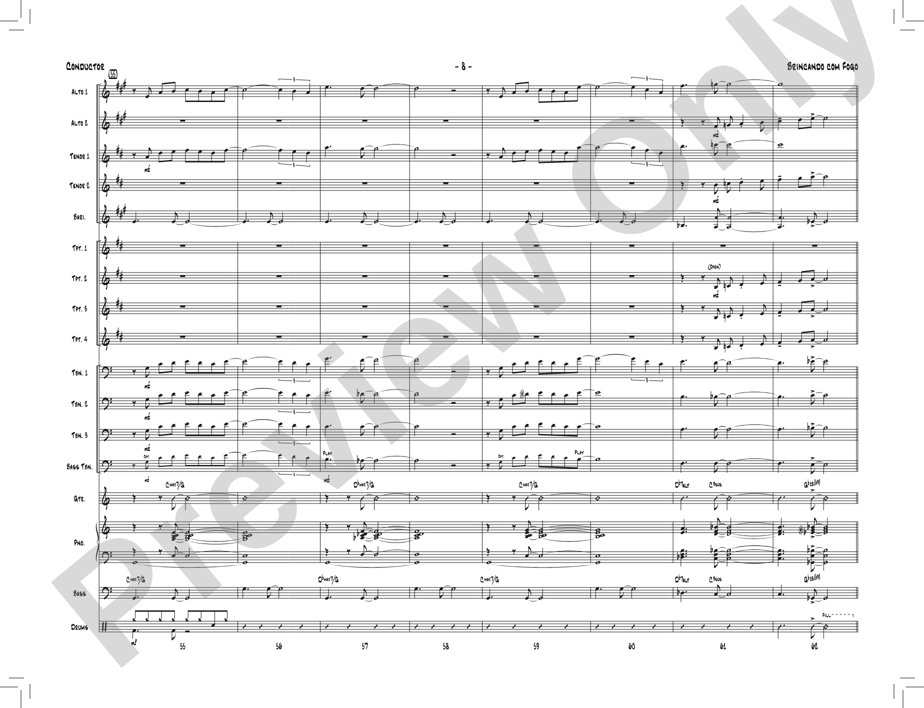 Brincando com Fogo: Jazz Ensemble Conductor Score & Parts