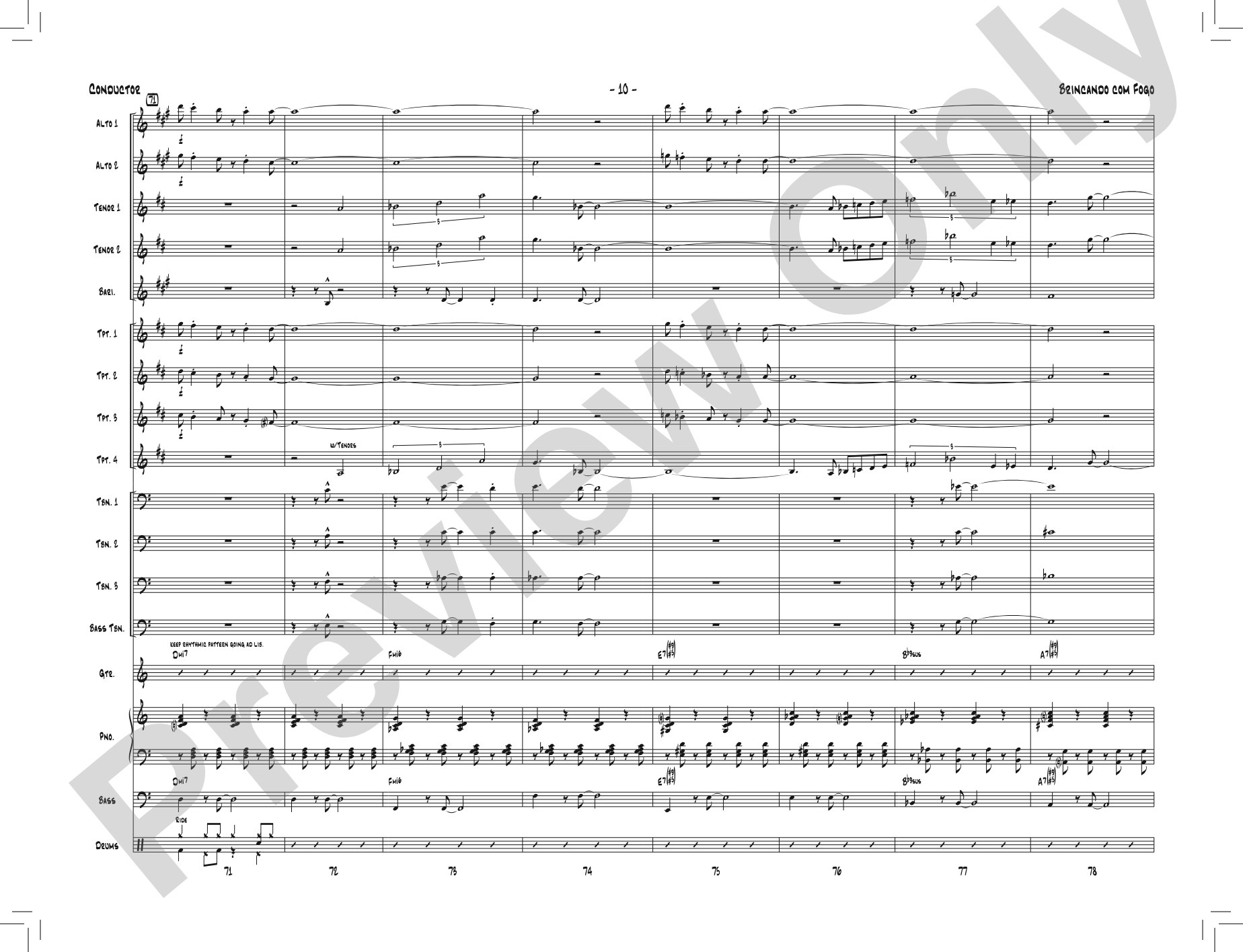 Brincando com Fogo: Jazz Ensemble Conductor Score & Parts