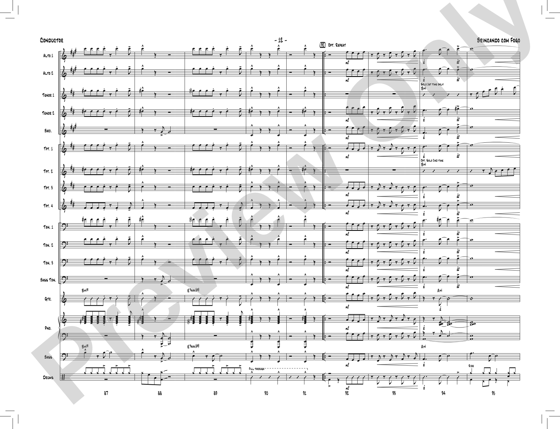 Brincando com Fogo: Jazz Ensemble Conductor Score & Parts