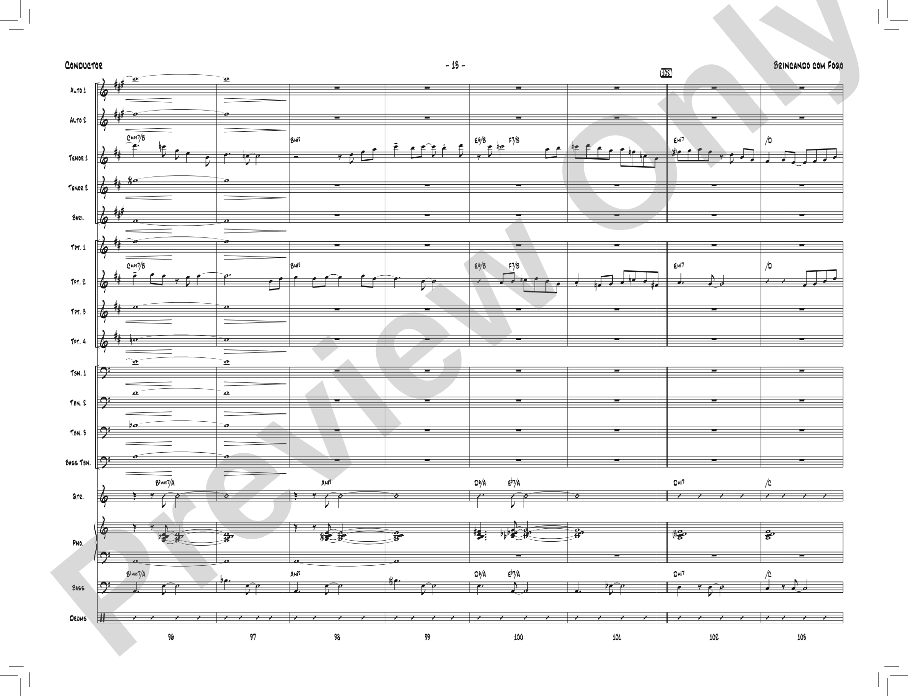 Brincando com Fogo: Jazz Ensemble Conductor Score & Parts