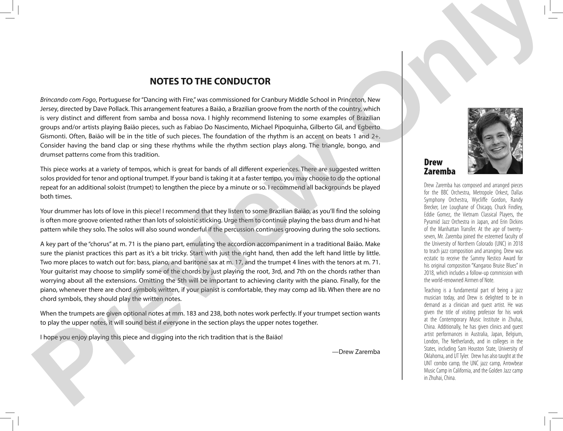 Brincando com Fogo: Jazz Ensemble Conductor Score & Parts