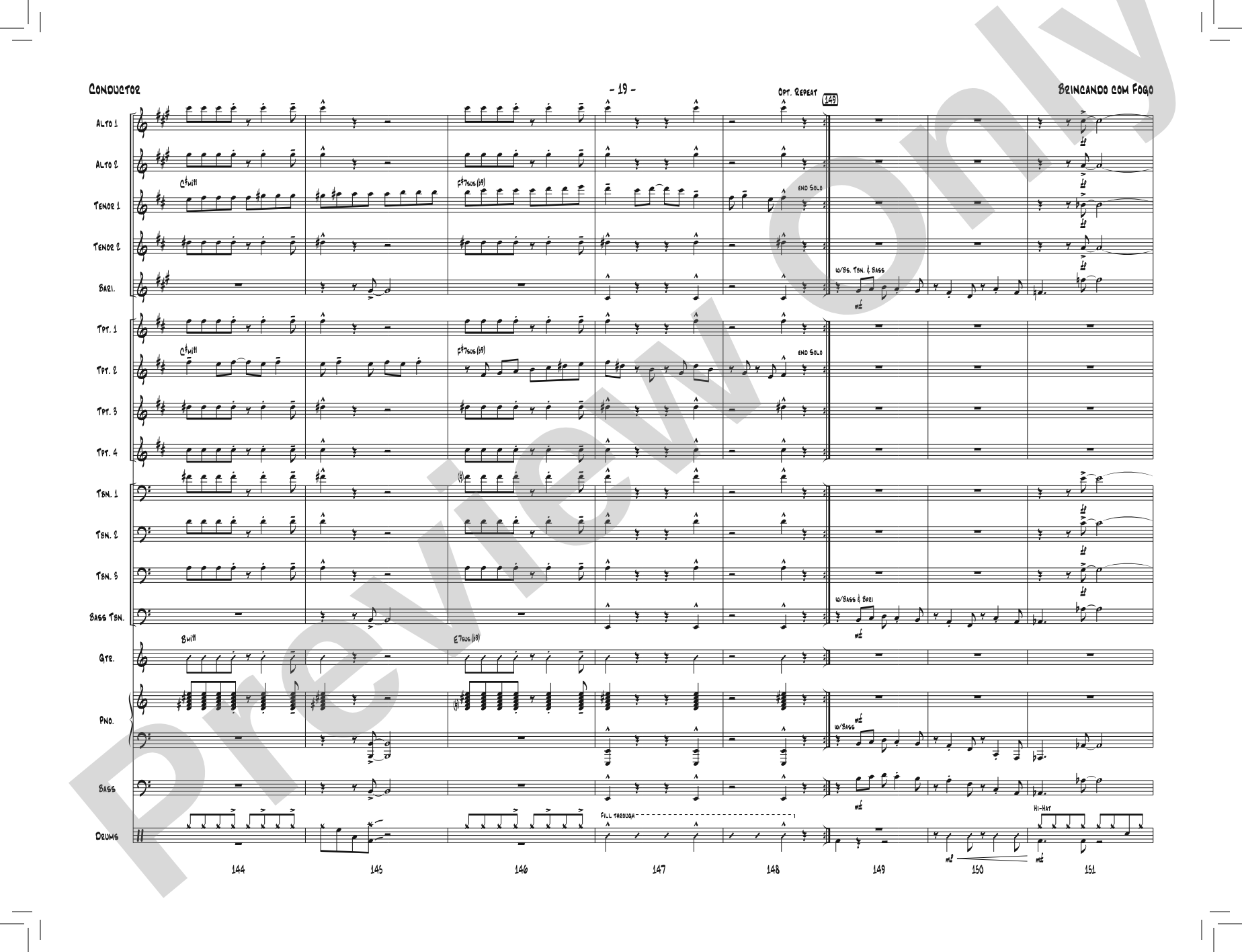 Brincando com Fogo: Jazz Ensemble Conductor Score & Parts