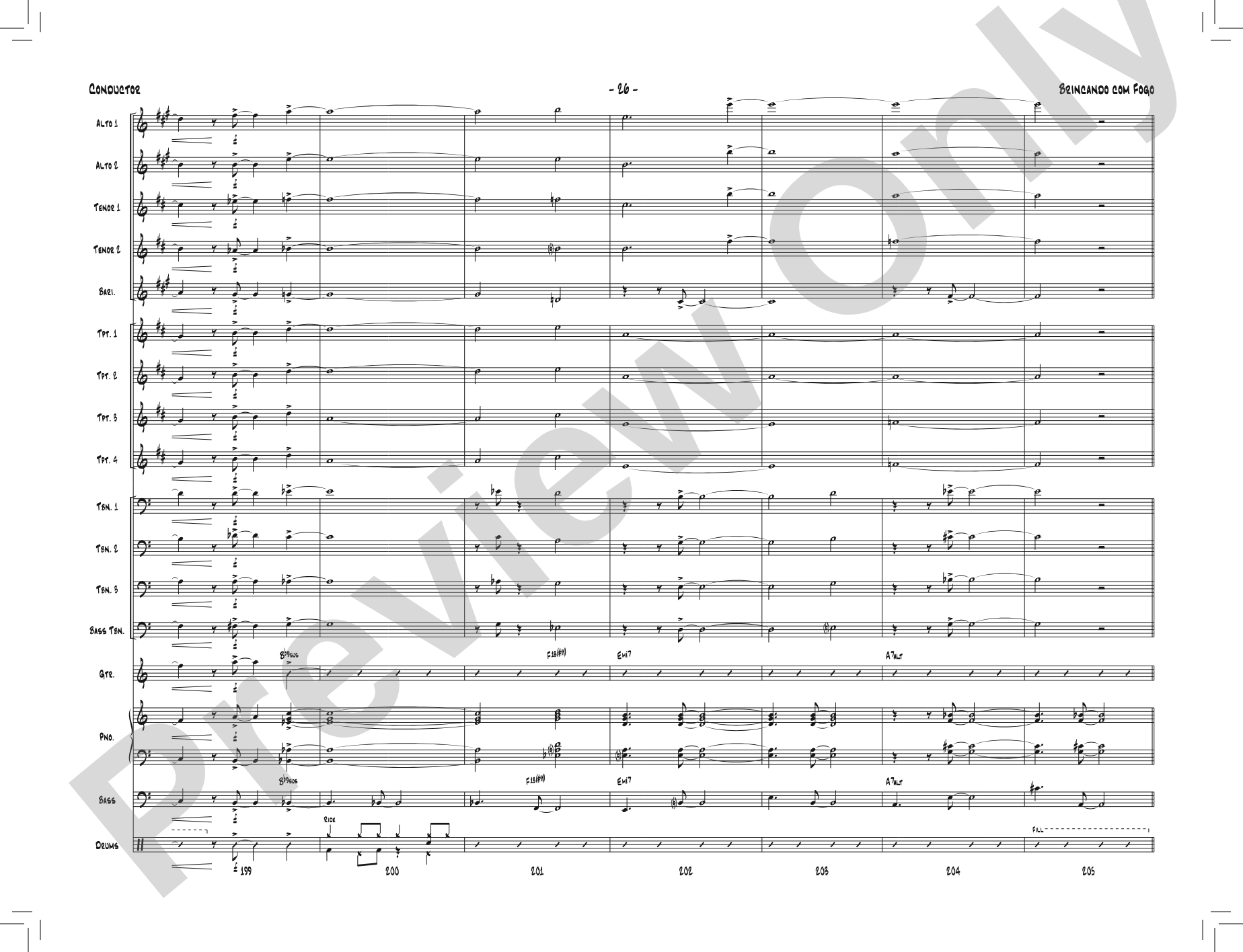 Brincando com Fogo: Jazz Ensemble Conductor Score & Parts