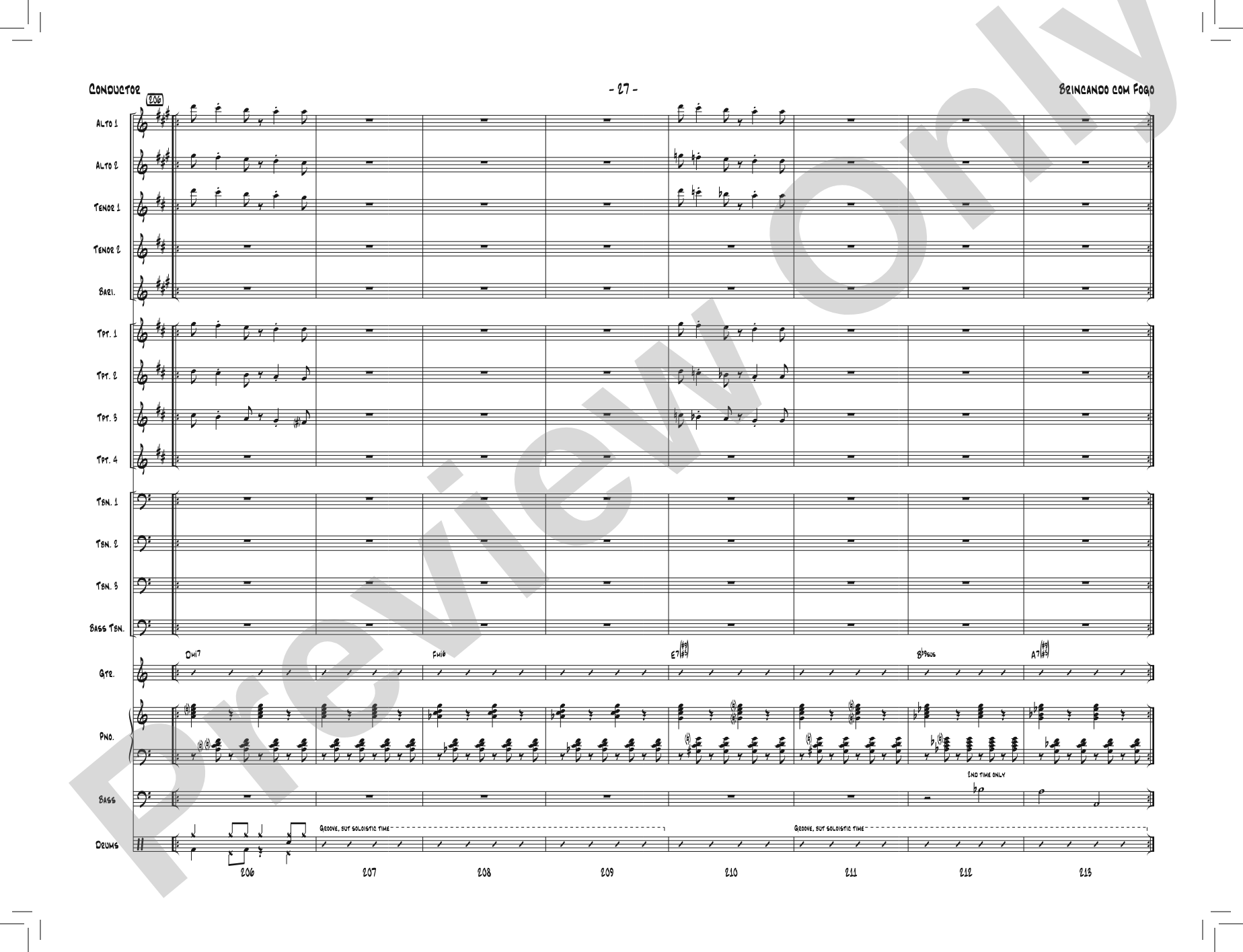 Brincando com Fogo: Jazz Ensemble Conductor Score & Parts