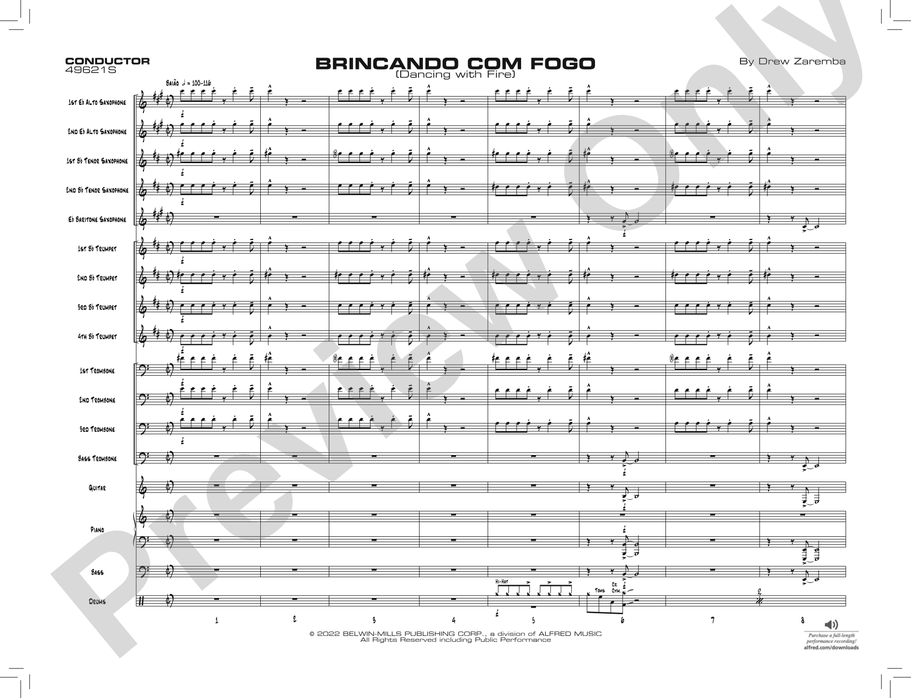 Brincando com Fogo: Jazz Ensemble Conductor Score & Parts