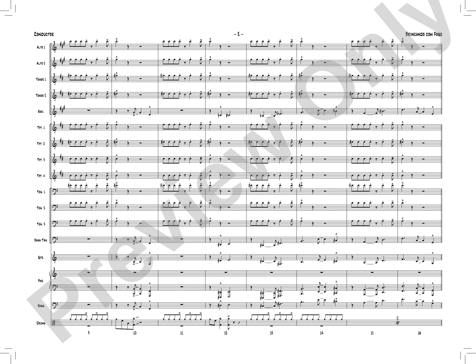 Brincando com Fogo: Jazz Ensemble Conductor Score & Parts