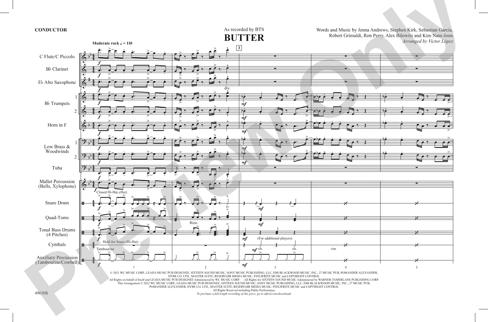 Butter: Marching Band Conductor Score & Parts