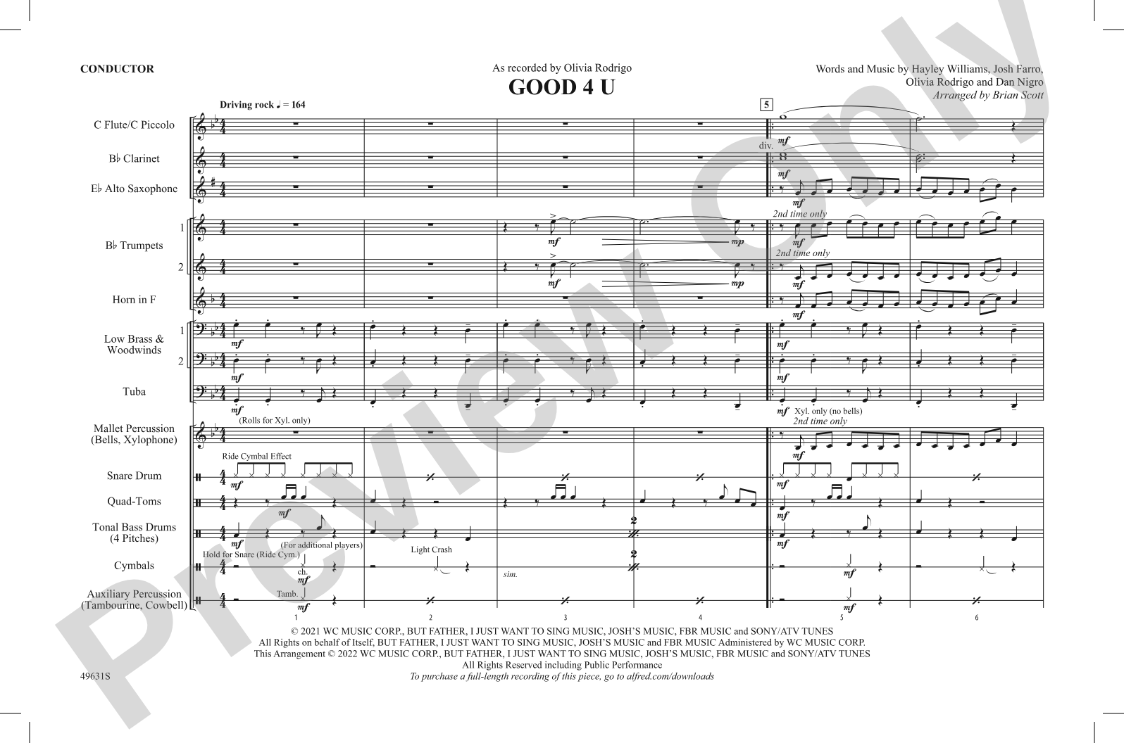 Good 4 U: Marching Band Conductor Score & Parts