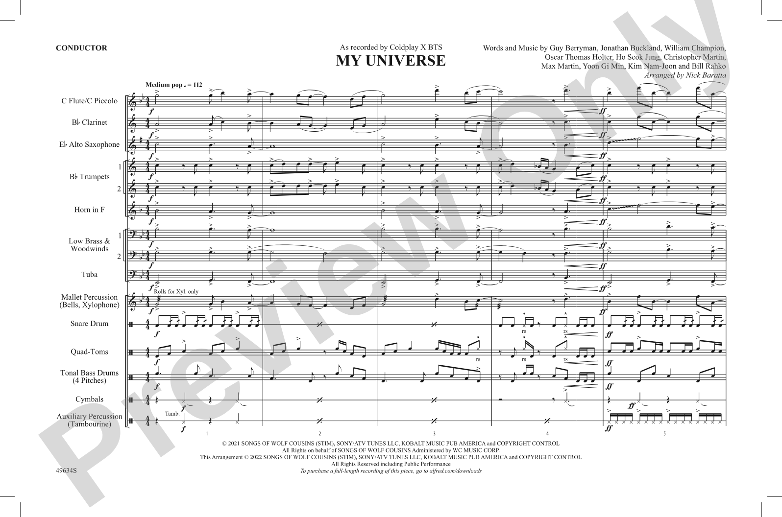 My Universe: Marching Band Conductor Score & Parts