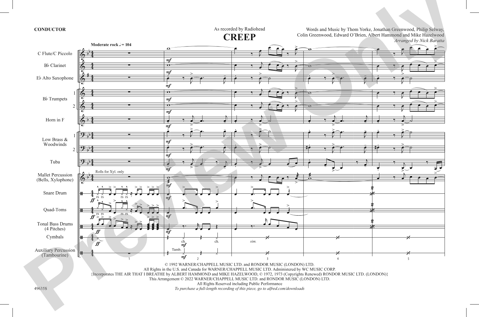 Creep: Marching Band Conductor Score & Parts