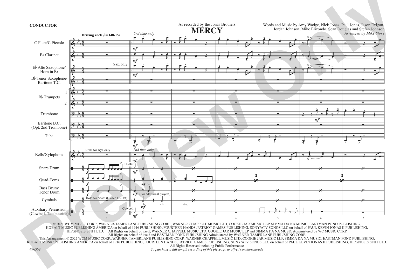 Mercy (From Space Jam: A New Legacy): Marching Band Conductor Score & Parts