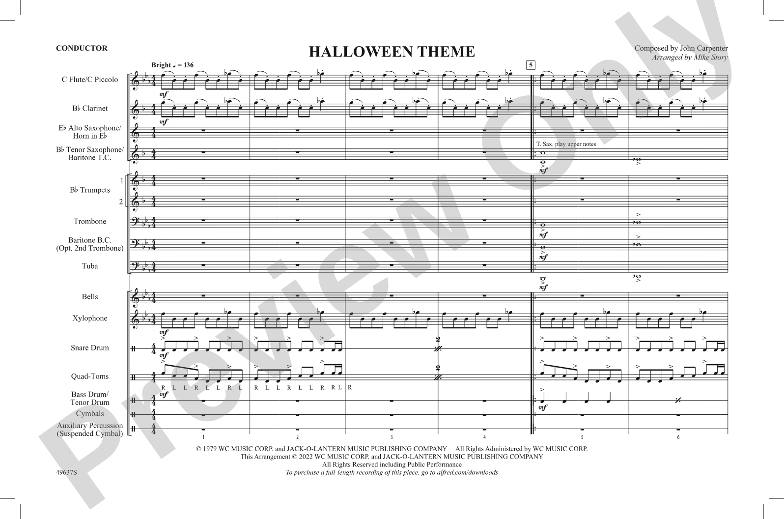 Halloween Theme: Marching Band Conductor Score & Parts