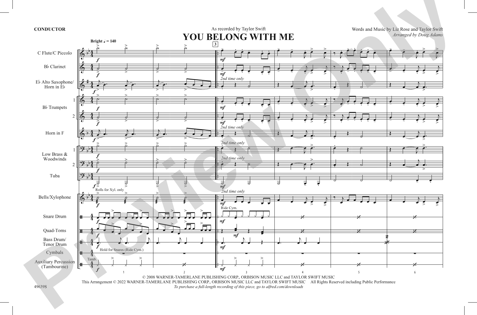 You Belong with Me: Marching Band Conductor Score & Parts