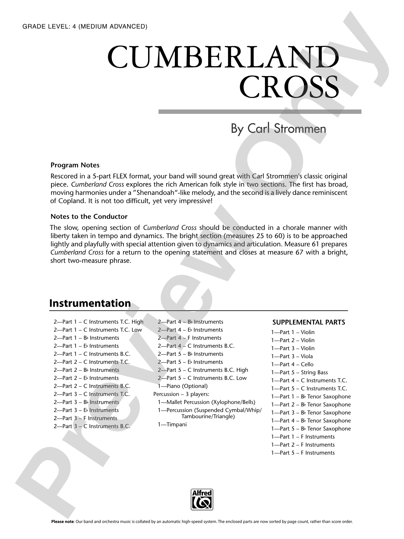 Cumberland Cross: Flexible Band/String Ensemble Score & Parts