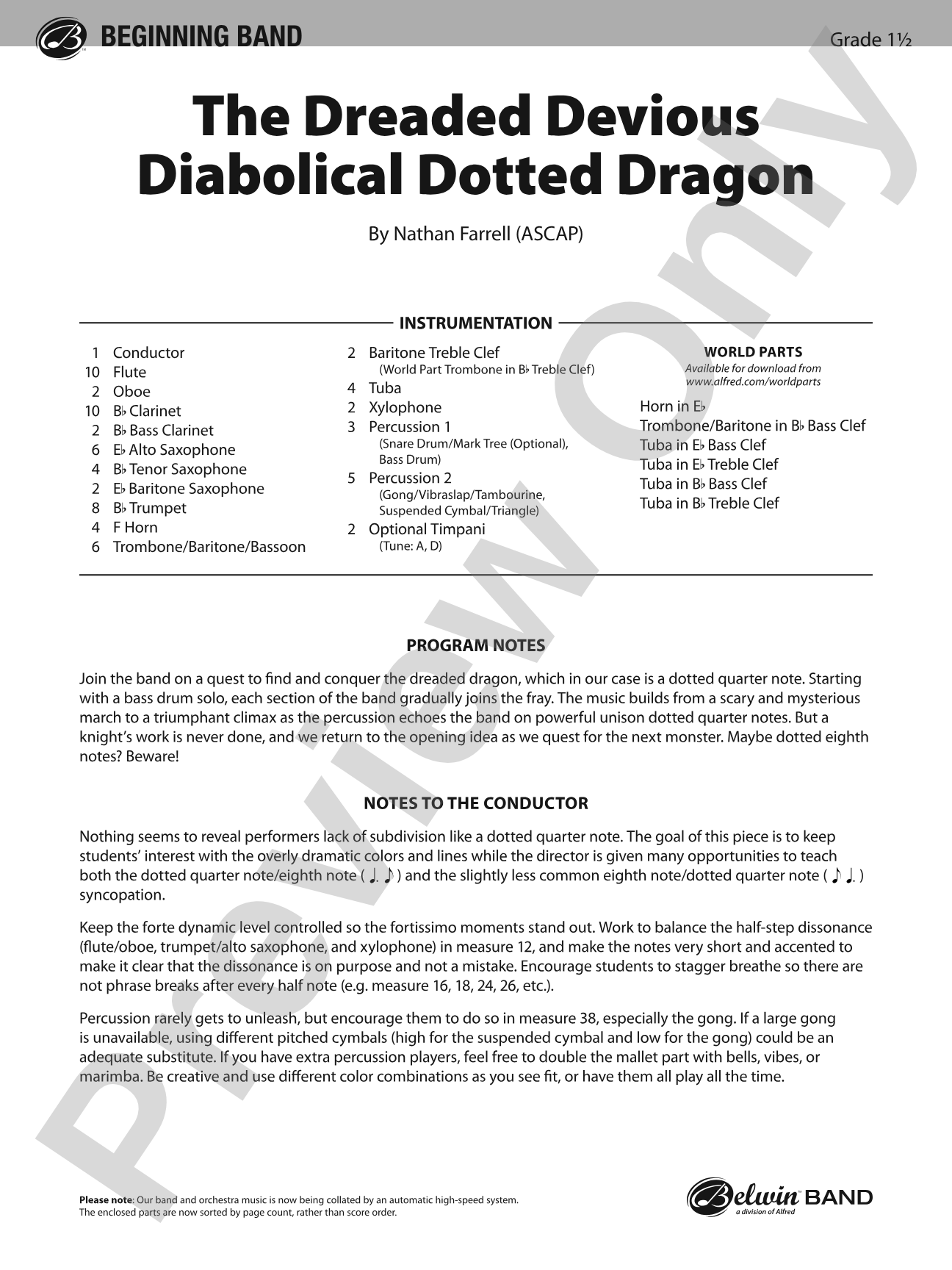 The Dreaded Devious Diabolical Dotted Dragon: Concert Band Conductor Score & Parts