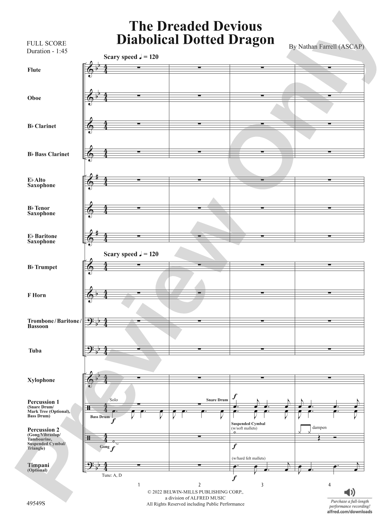 The Dreaded Devious Diabolical Dotted Dragon: Concert Band Conductor Score & Parts