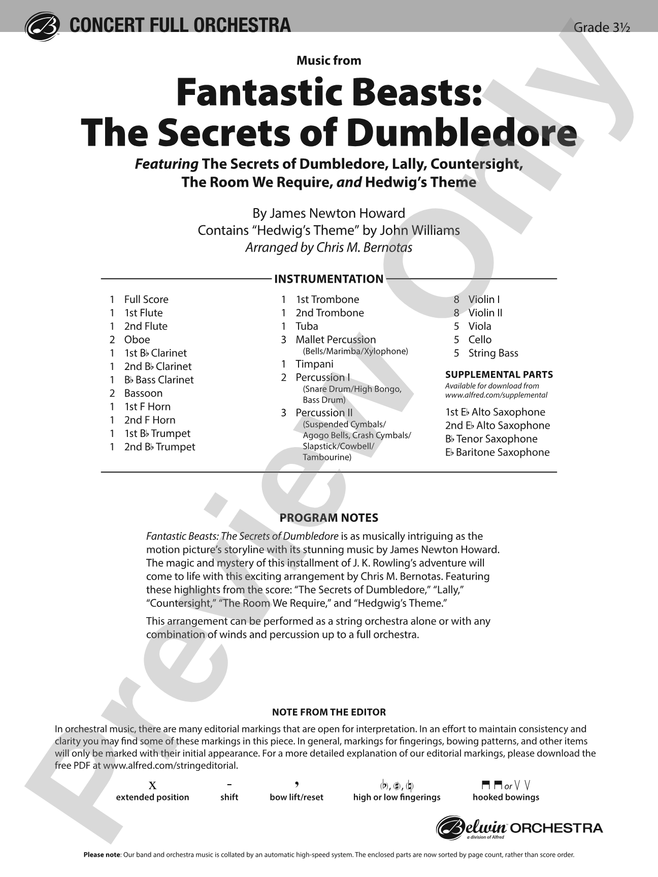 Fantastic Beasts: The Secrets of Dumbledore: Full Orchestra Conductor Score & Parts