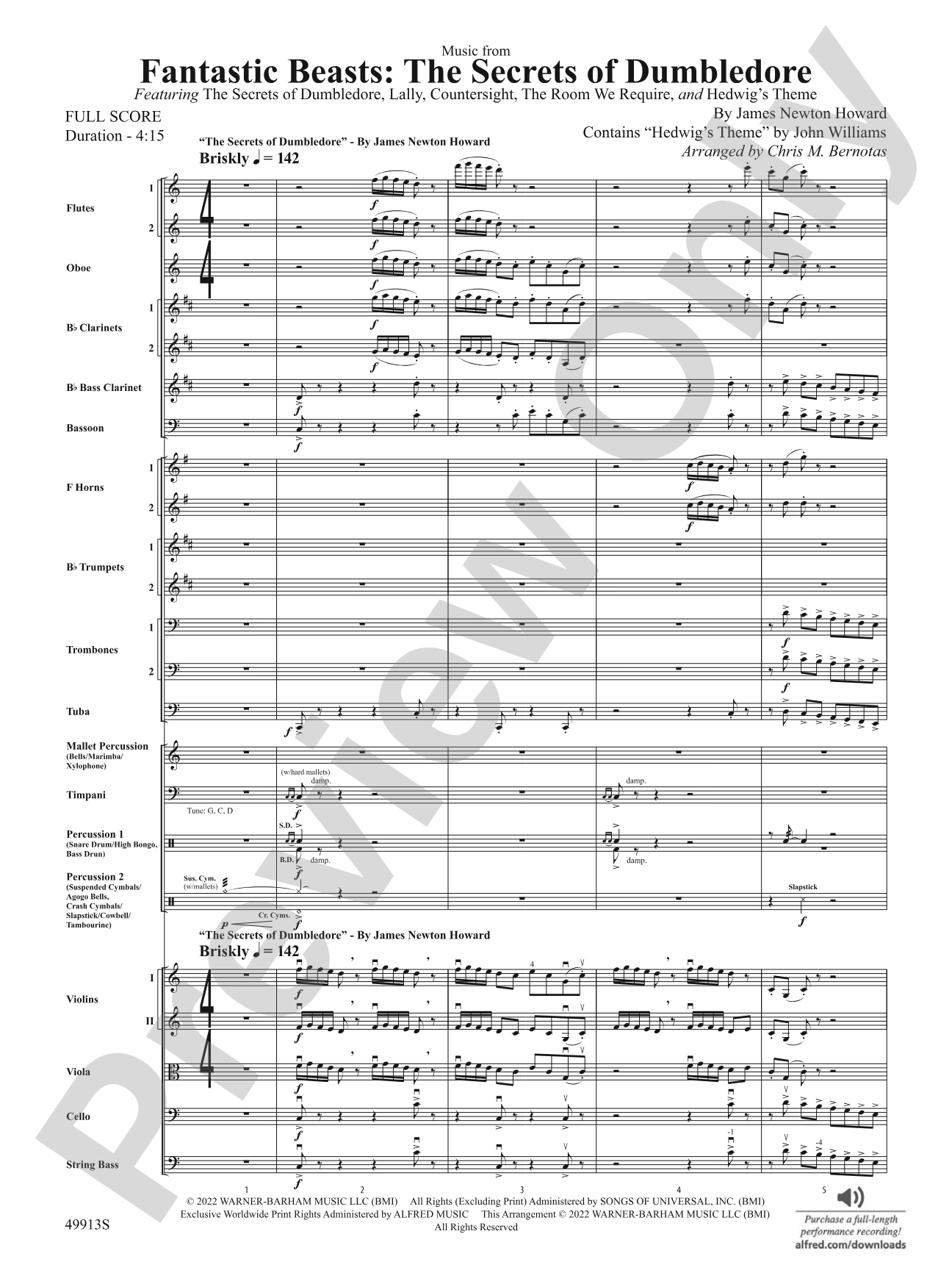 Fantastic Beasts: The Secrets of Dumbledore: Full Orchestra Conductor Score & Parts
