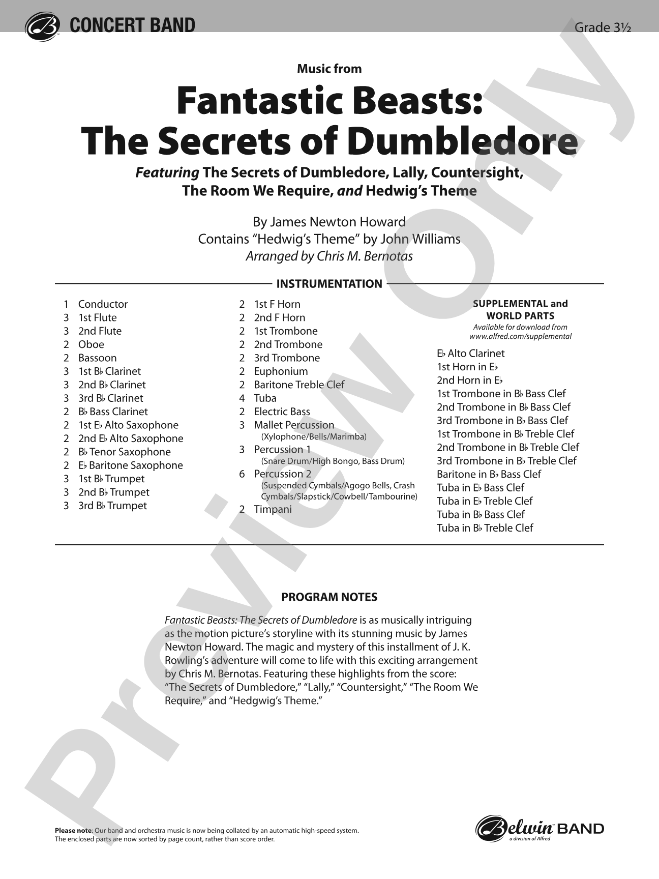 Fantastic Beasts: The Secrets of Dumbledore: Concert Band Conductor Score & Parts