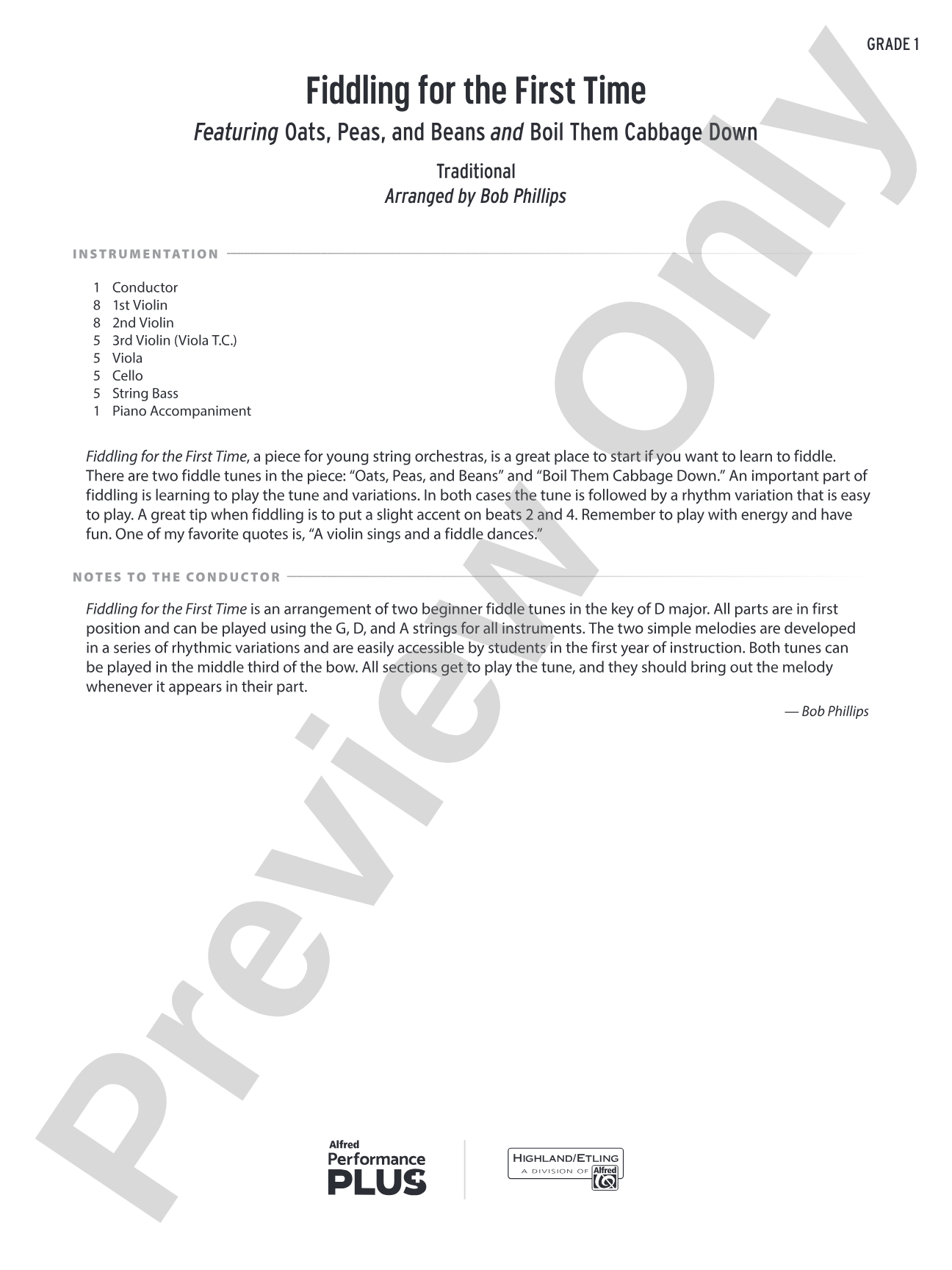 Fiddling for the First Time: String Orchestra Conductor Score & Parts