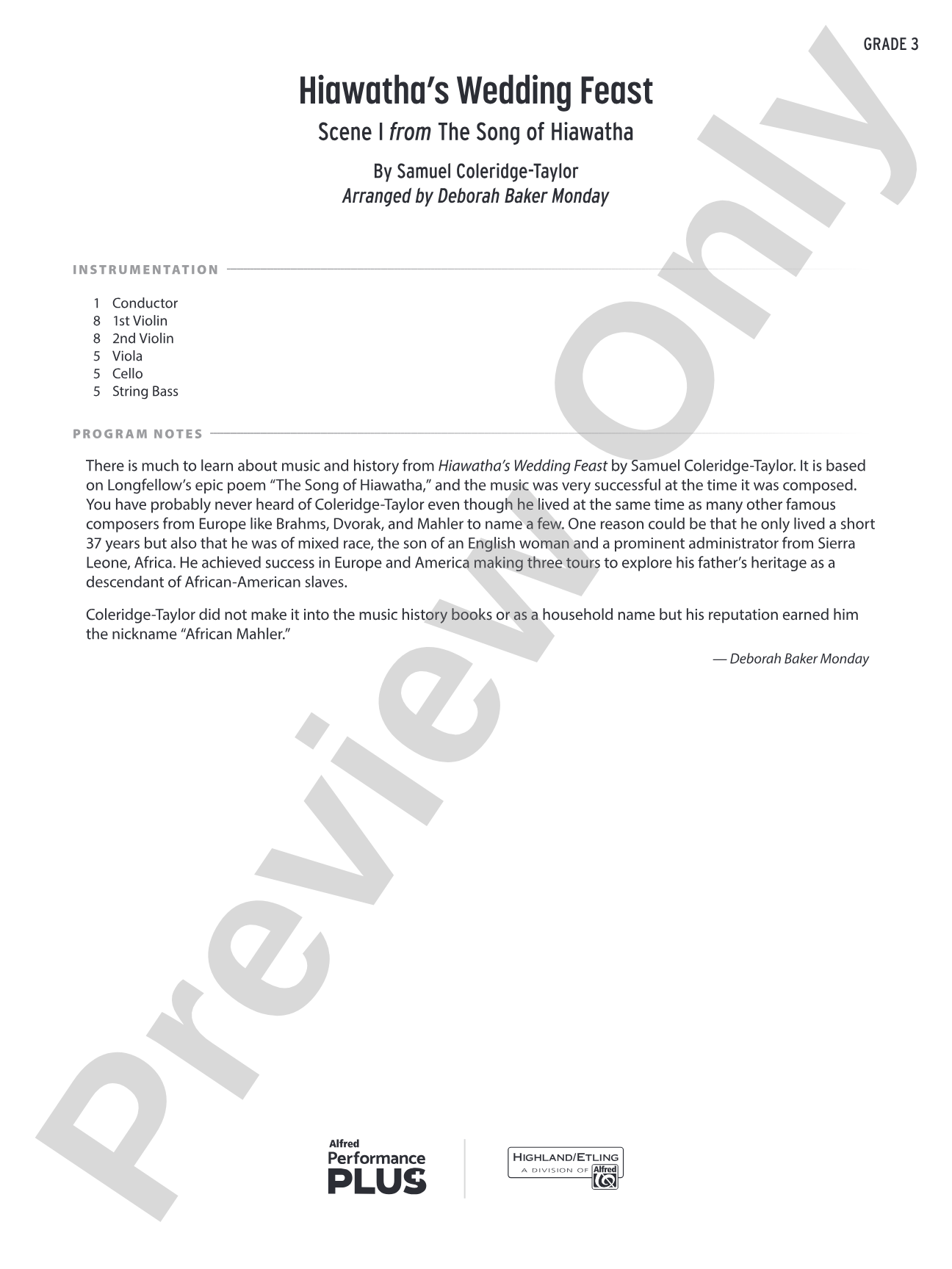 Hiawatha's Wedding Feast: String Orchestra Conductor Score & Parts
