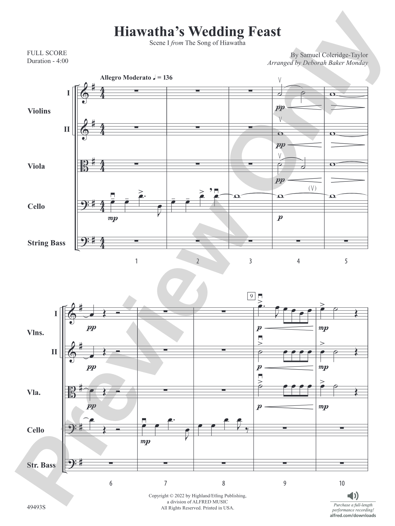 Hiawatha's Wedding Feast: String Orchestra Conductor Score & Parts
