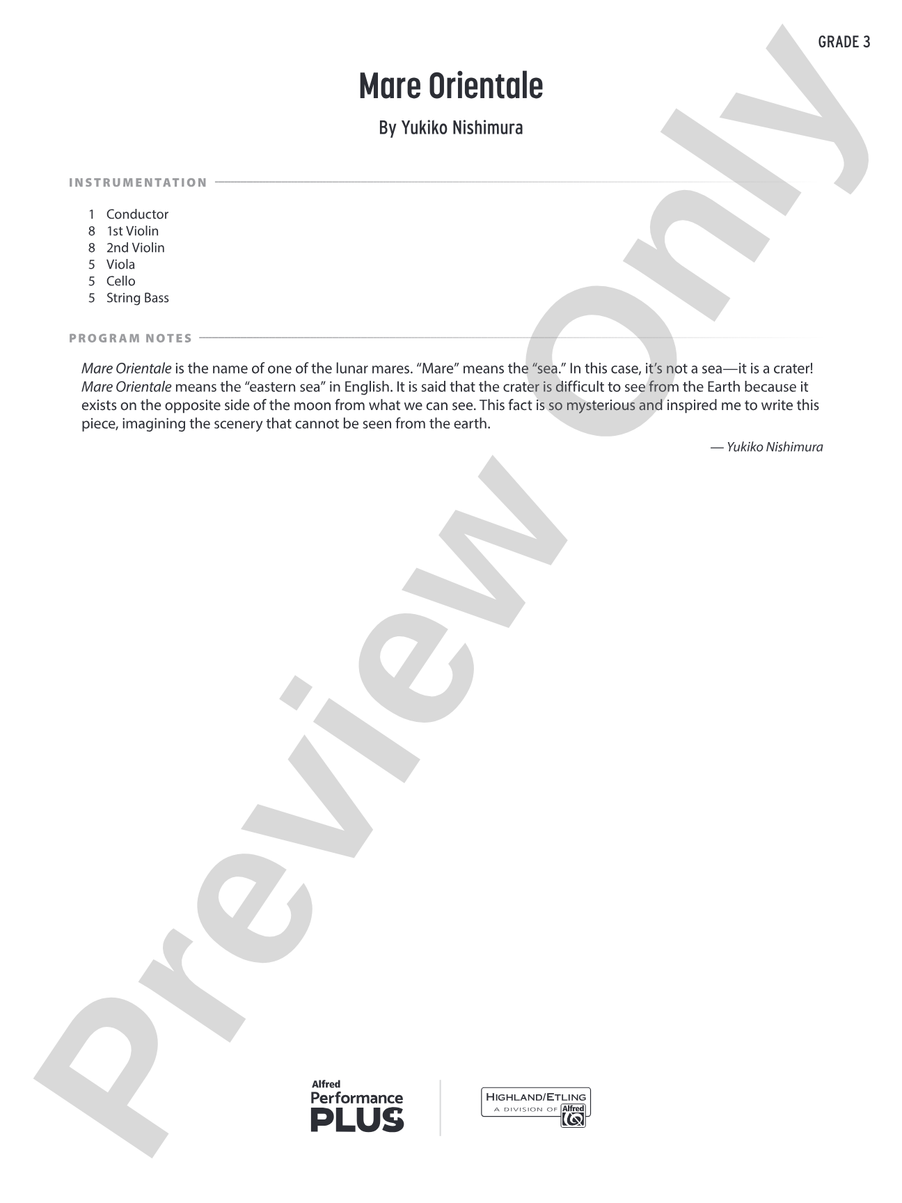 Mare Orientale: String Orchestra Conductor Score & Parts