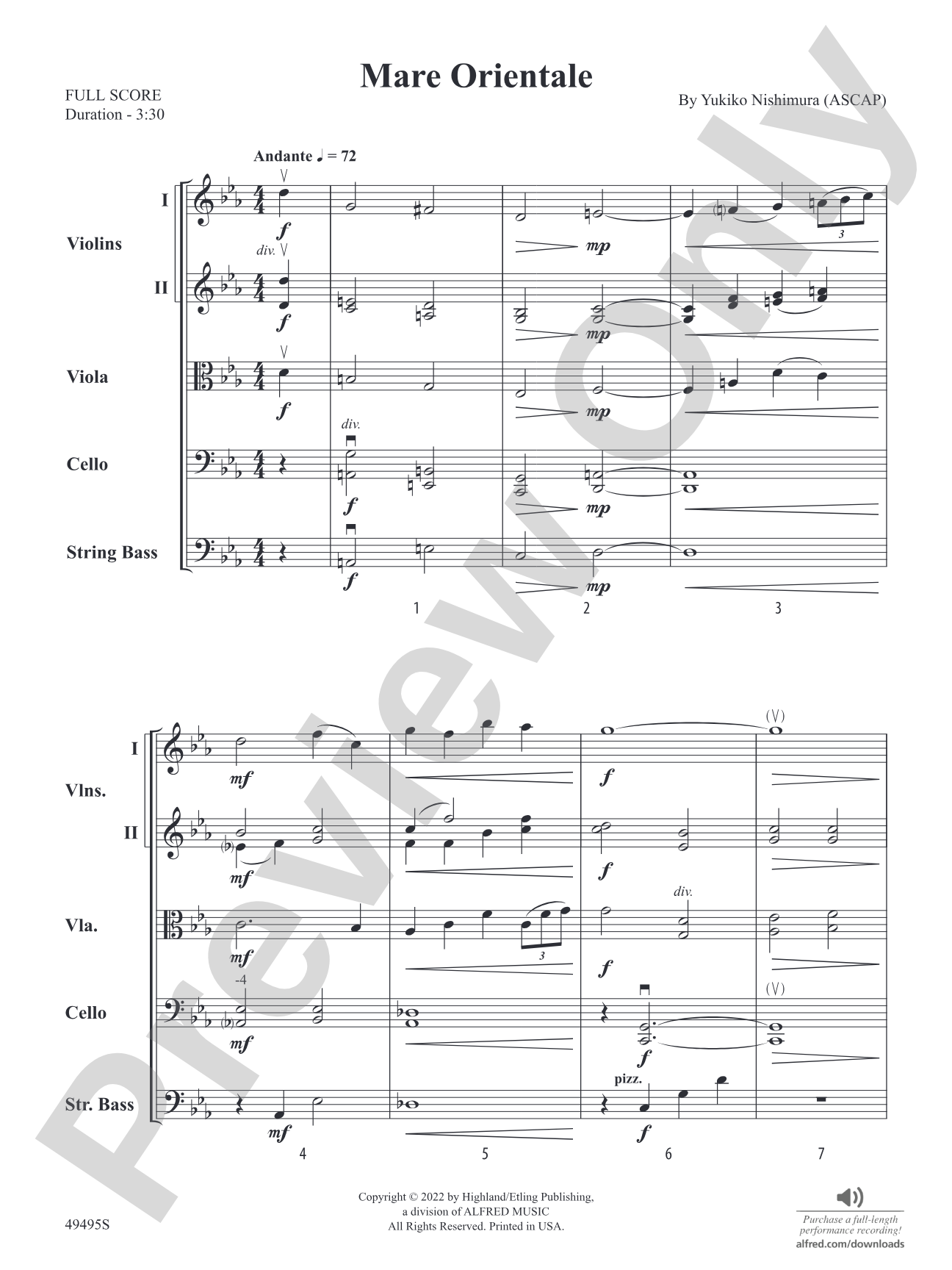 Mare Orientale: String Orchestra Conductor Score & Parts