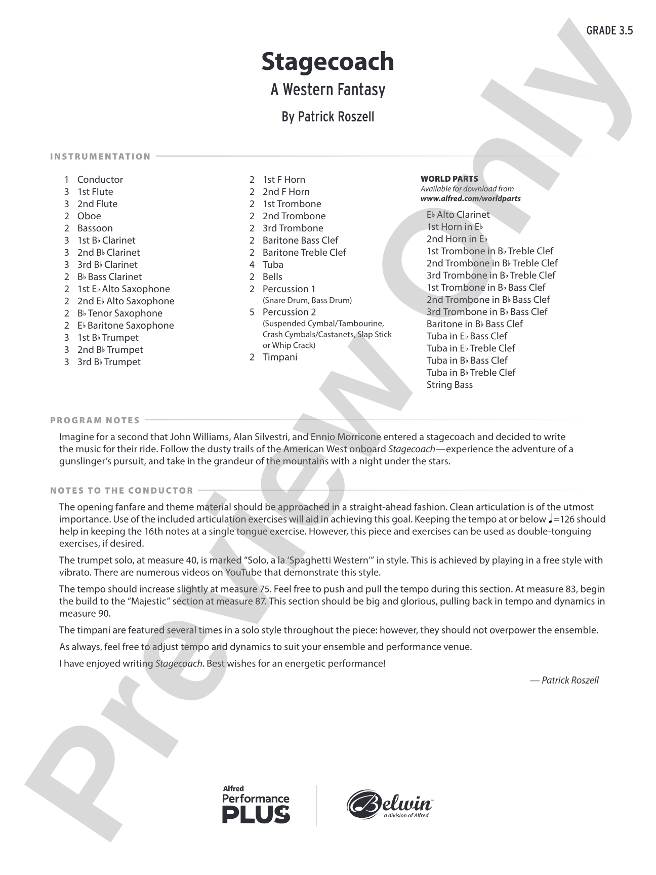 Stagecoach: Concert Band Conductor Score & Parts
