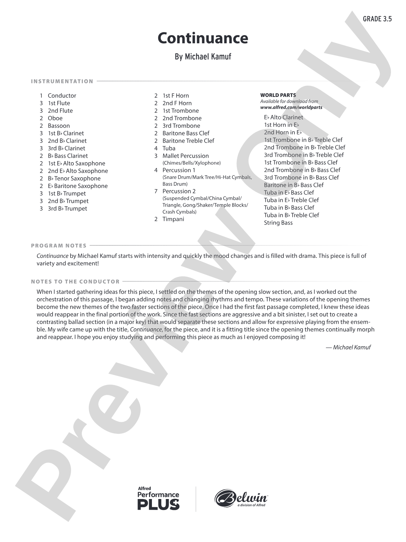 Continuance: Concert Band Conductor Score & Parts