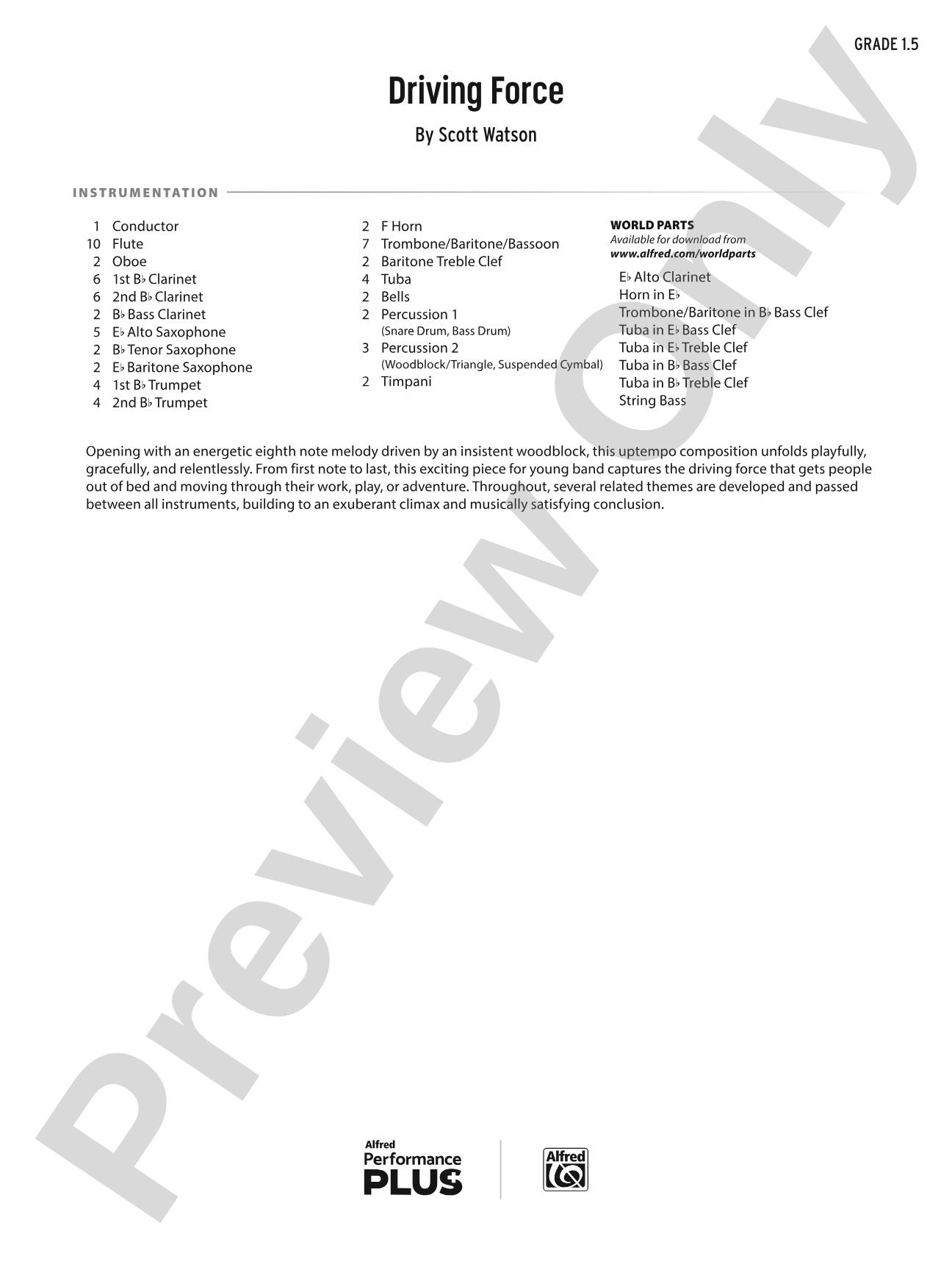 Driving Force: Concert Band Conductor Score & Parts