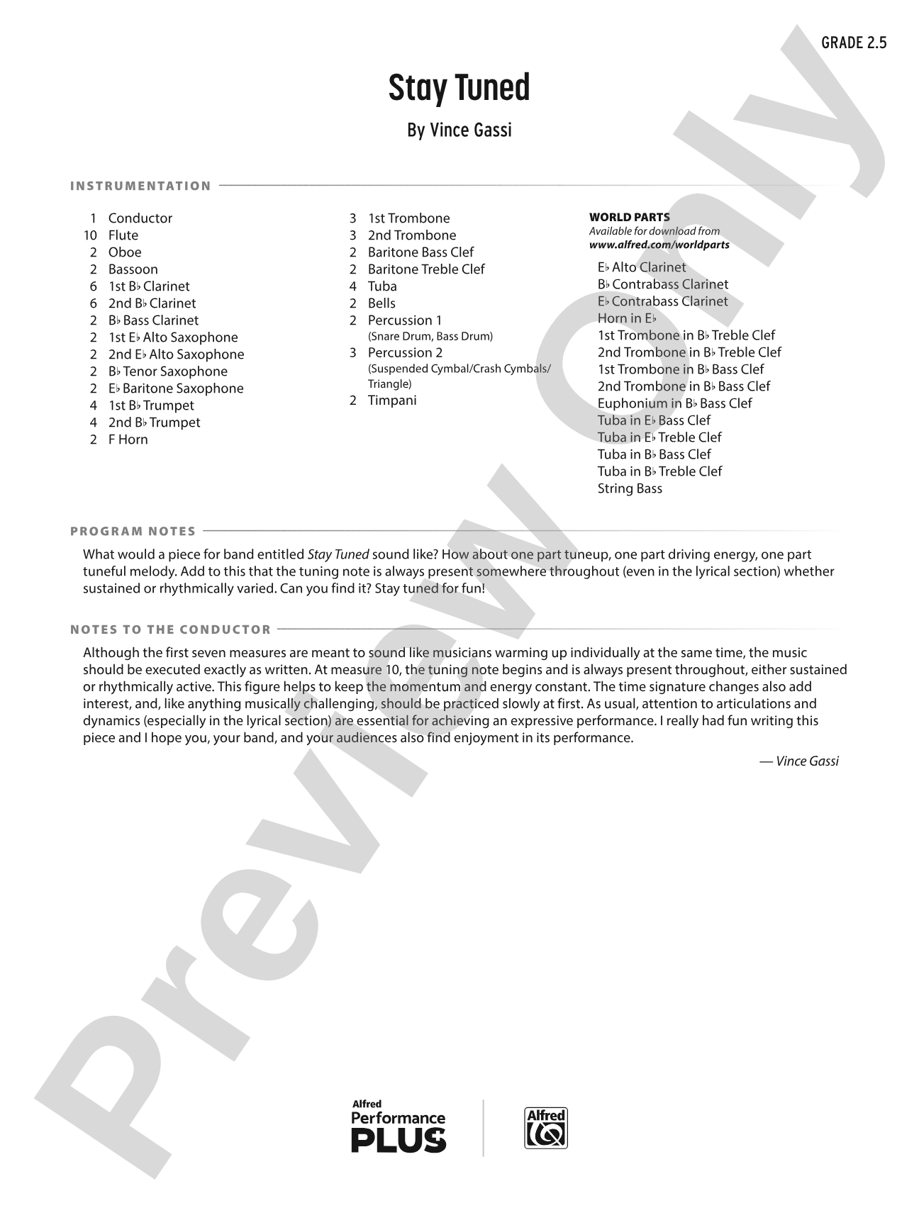 Stay Tuned: Concert Band Conductor Score & Parts