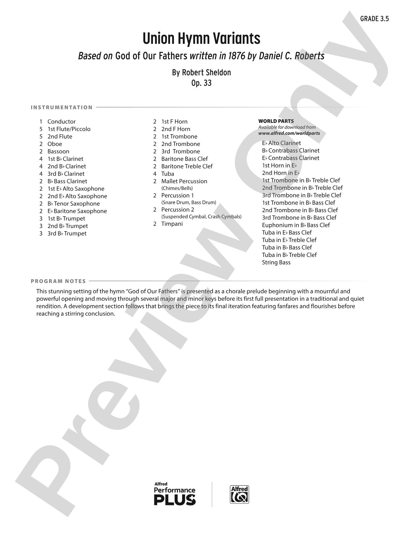 Union Hymn Variants: Concert Band Conductor Score & Parts