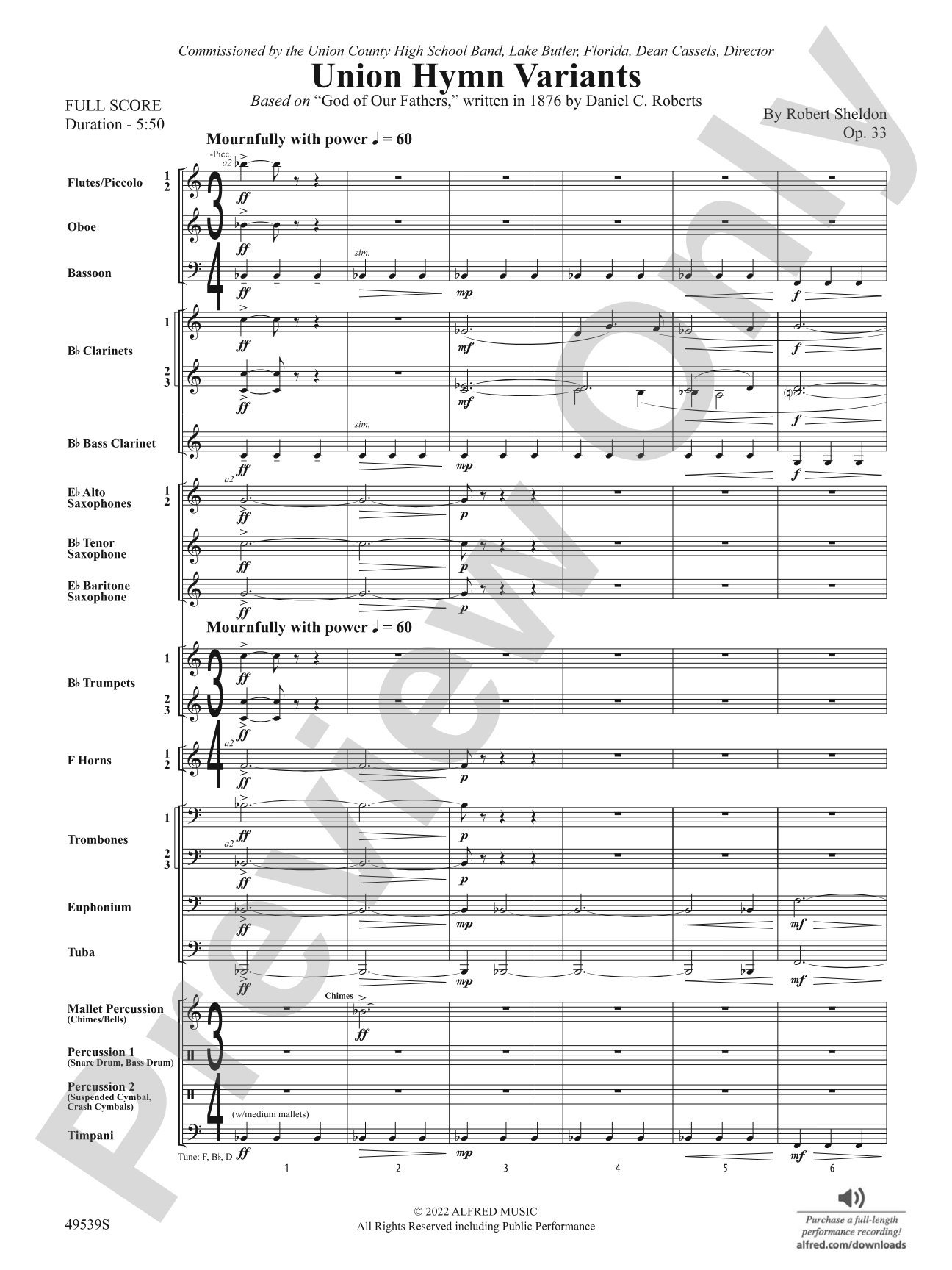 Union Hymn Variants: Concert Band Conductor Score & Parts