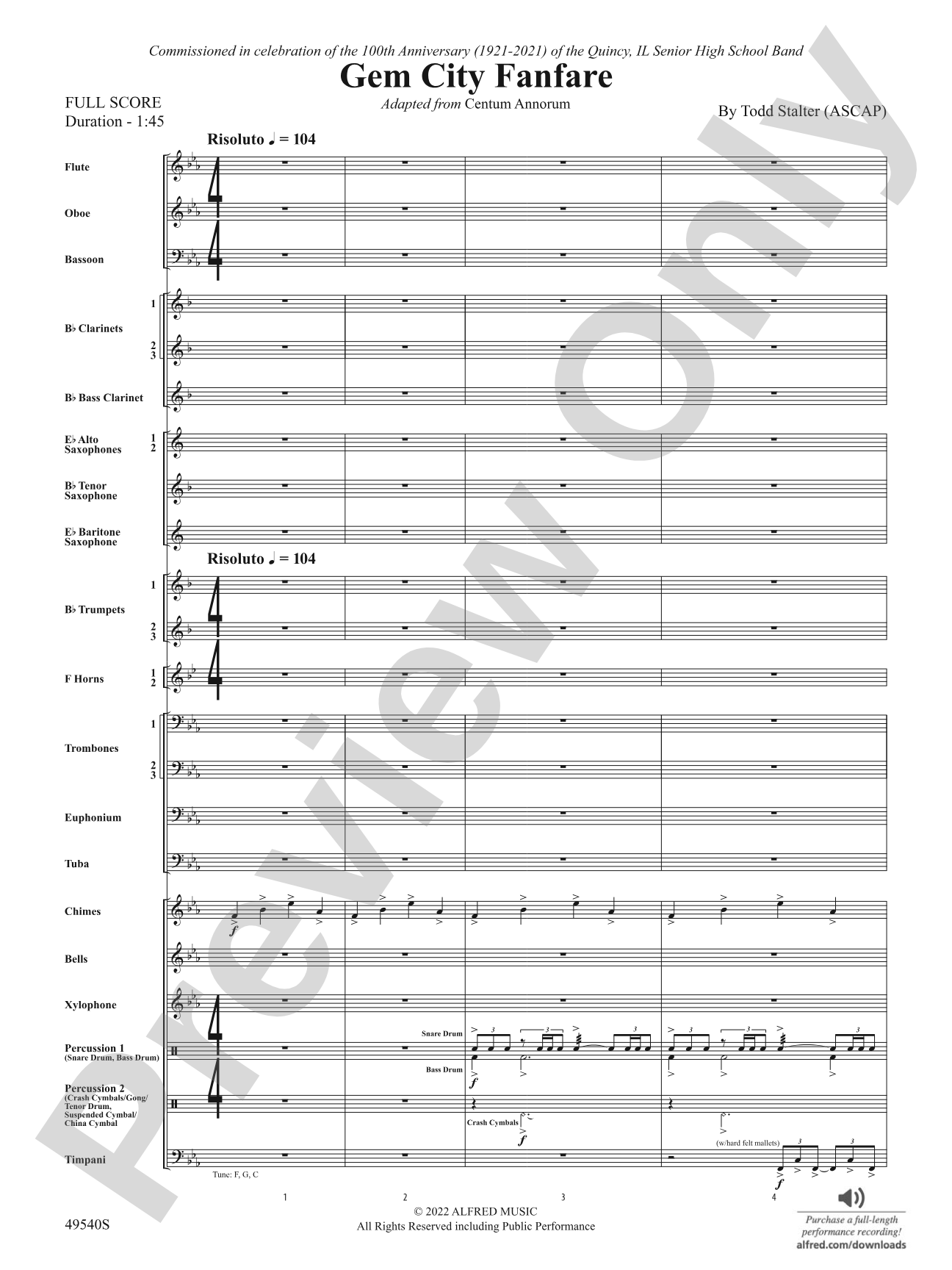 Gem City Fanfare: Concert Band Conductor Score & Parts