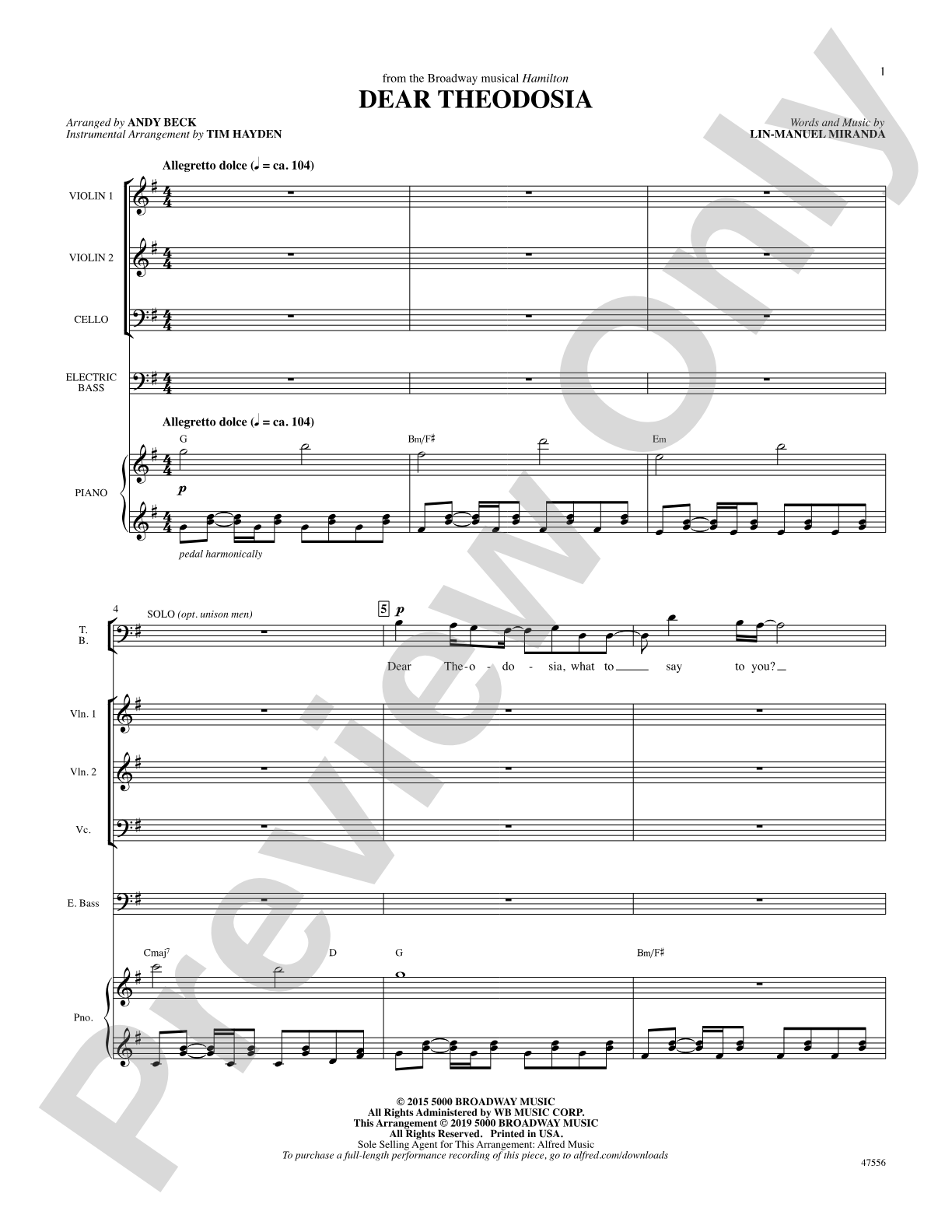 Dear Theodosia: Score