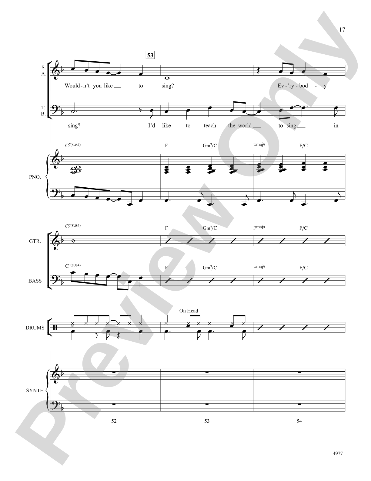 I'd Like to Teach the World to Sing: Score