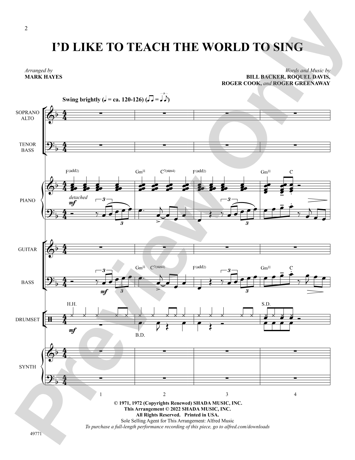 I'd Like to Teach the World to Sing: Score