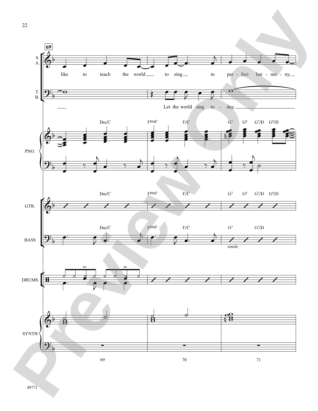 I'd Like to Teach the World to Sing: Score