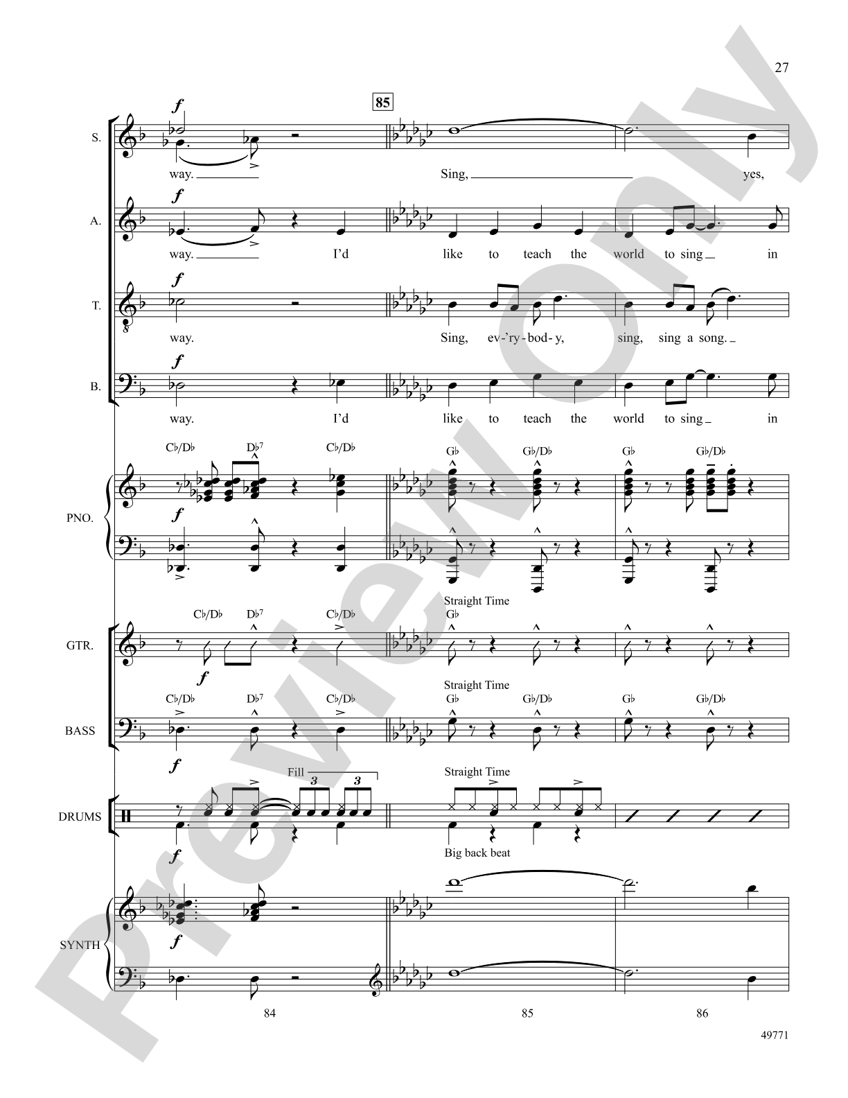 I'd Like to Teach the World to Sing: Score