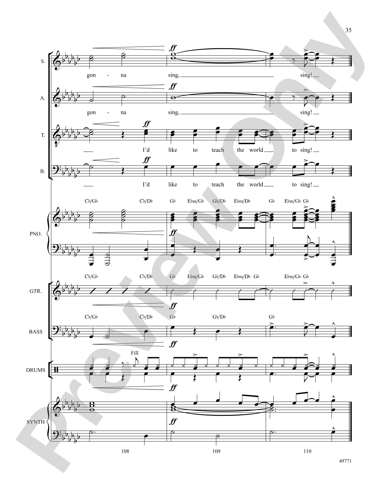 I'd Like to Teach the World to Sing: Score