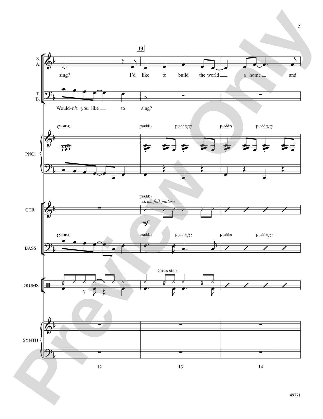 I'd Like to Teach the World to Sing: Score