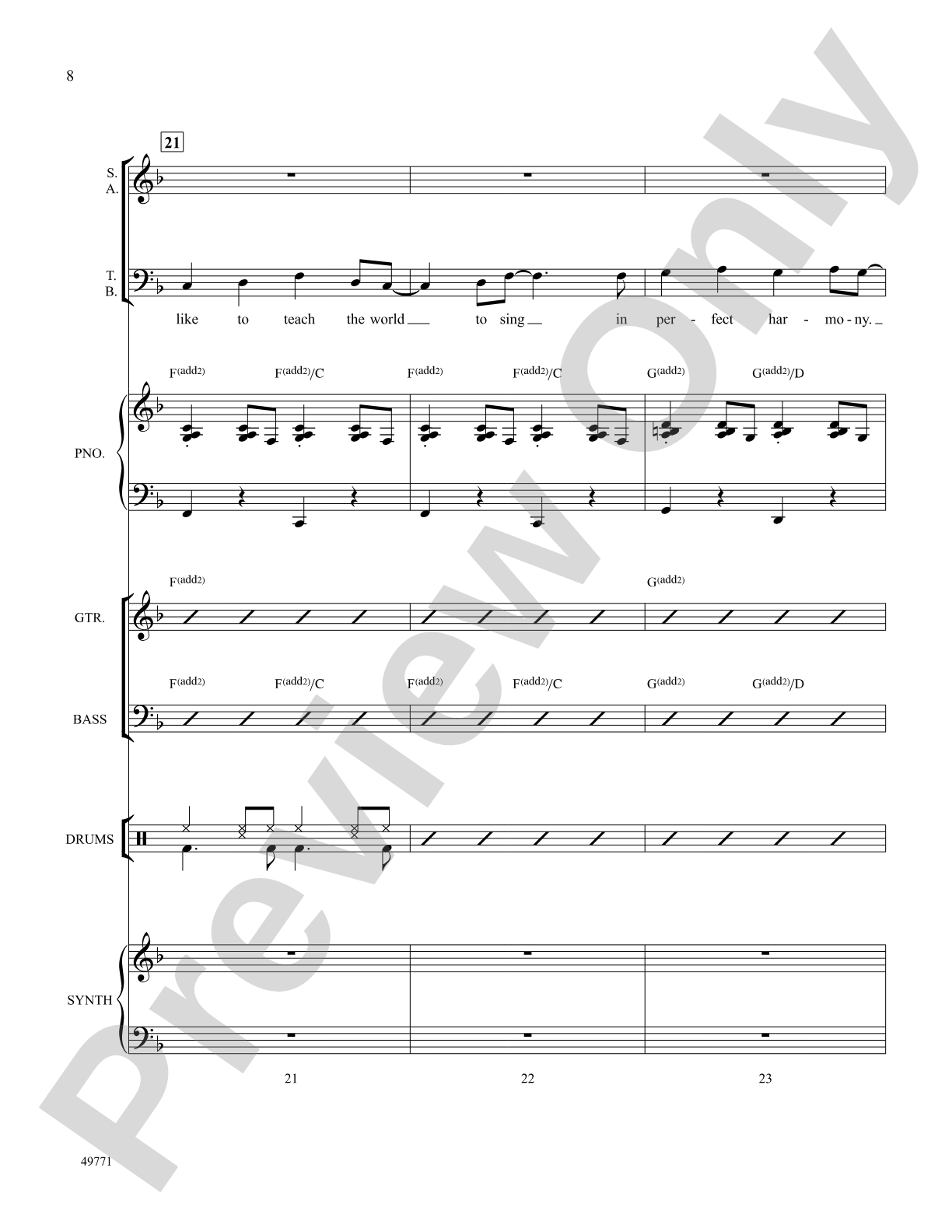 I'd Like to Teach the World to Sing: Score