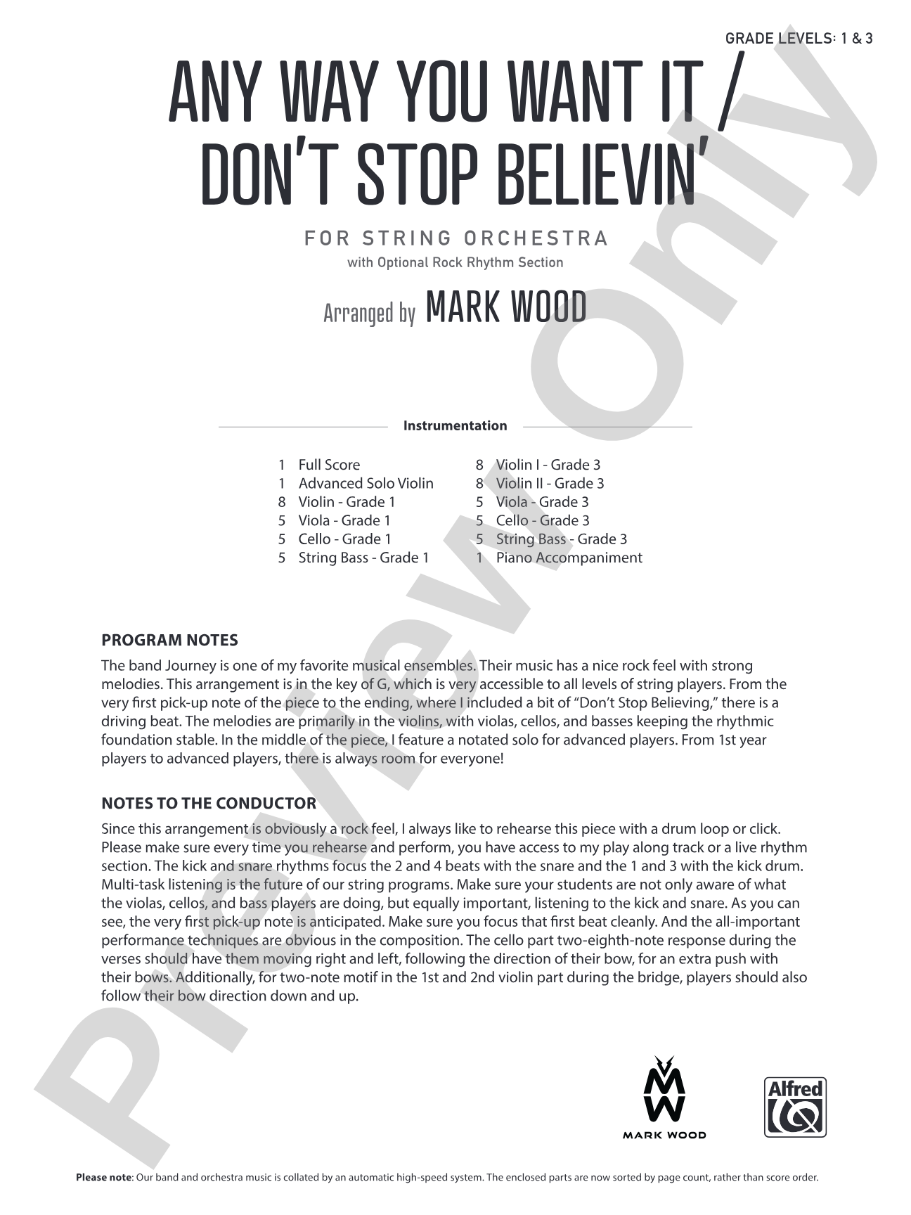 Any Way You Want It / Don't Stop Believin': String Orchestra Conductor Score & Parts