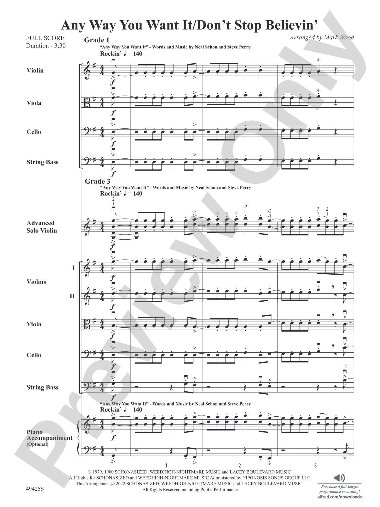 Any Way You Want It / Don't Stop Believin': String Orchestra Conductor Score & Parts