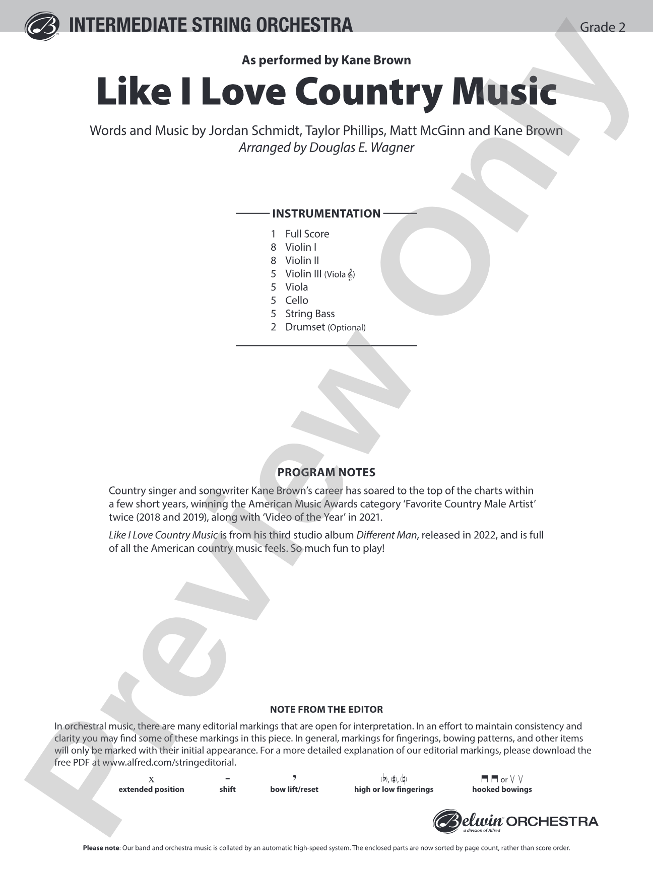Like I Love Country Music: String Orchestra Conductor Score & Parts
