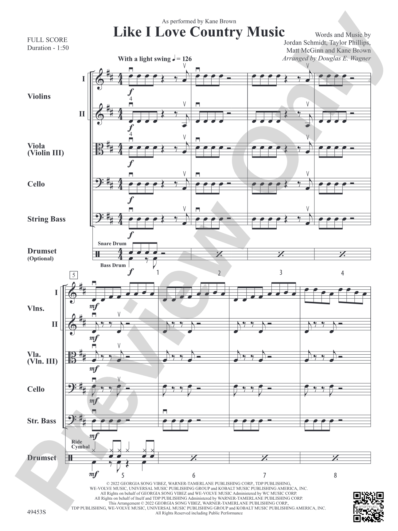 Like I Love Country Music: String Orchestra Conductor Score & Parts