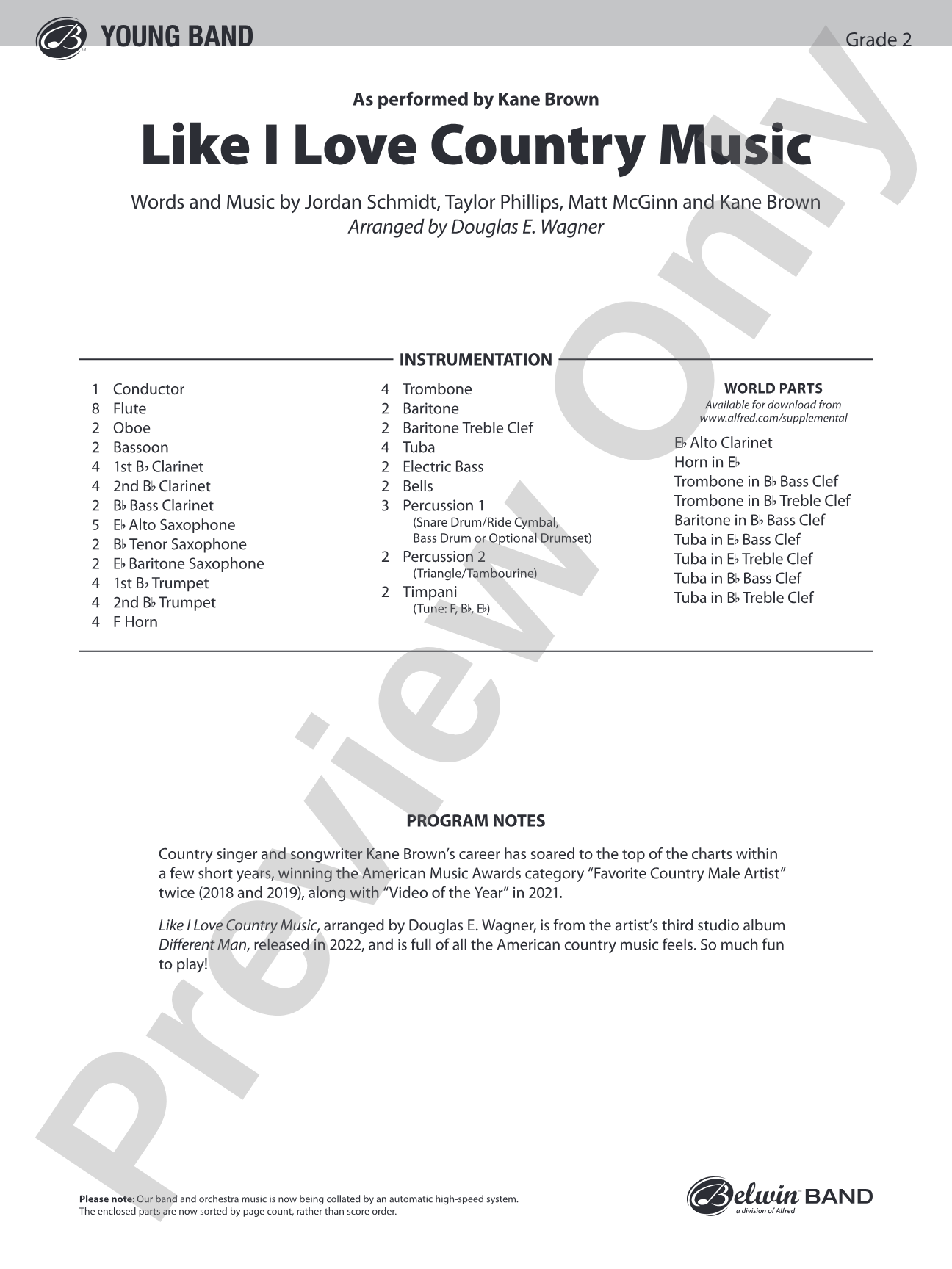 Like I Love Country Music: Concert Band Conductor Score & Parts